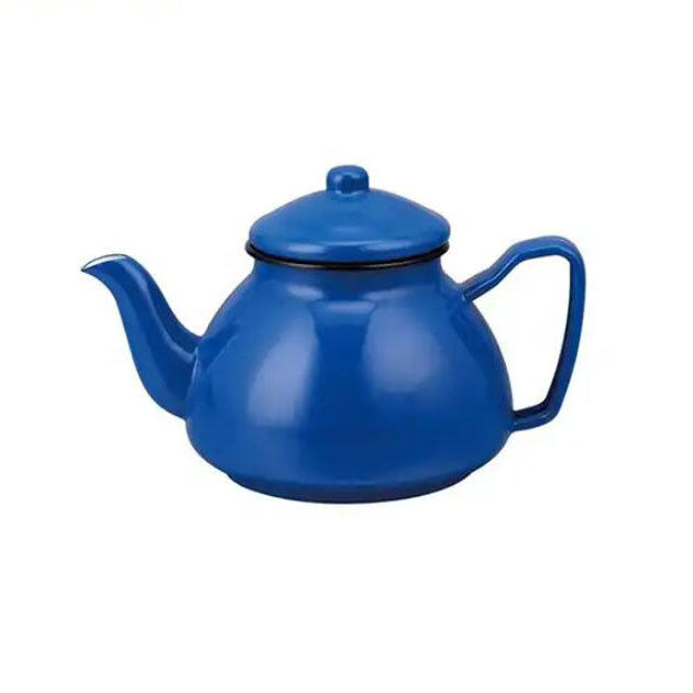 Thickness 0.8mm Enamel Coffee Teapot 800ml Round Shape Tea Pot with High Temperature Logo Printing Technique