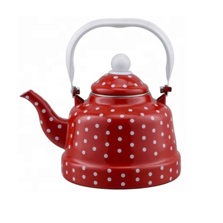 Enamel Sample 7-10 Days Full Decal Teapot Kettle Featuring Stylish Dots Pattern Suitable for Bulk Supply