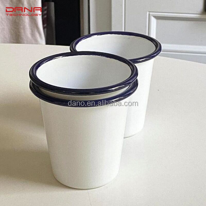 Lightweight Custom Enamel Cups 12 Oz Enamel Tumbler Mug Colorful Rim Custom Logo