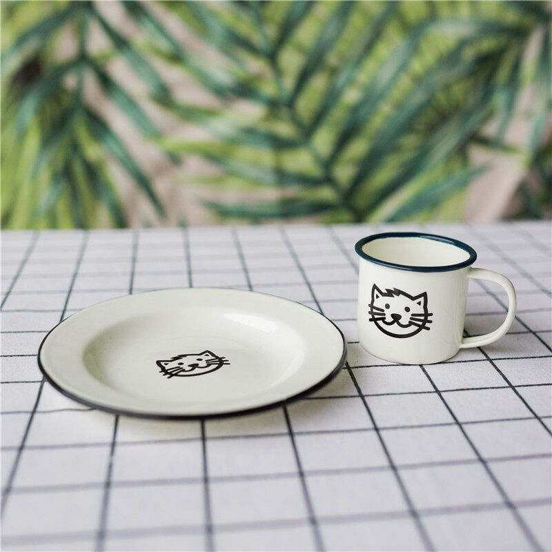 Handmade Enamel Rolled Edged Dinnerware Metal Tableware Plates Sets With Custom Decal and High Temperature Logo Printing