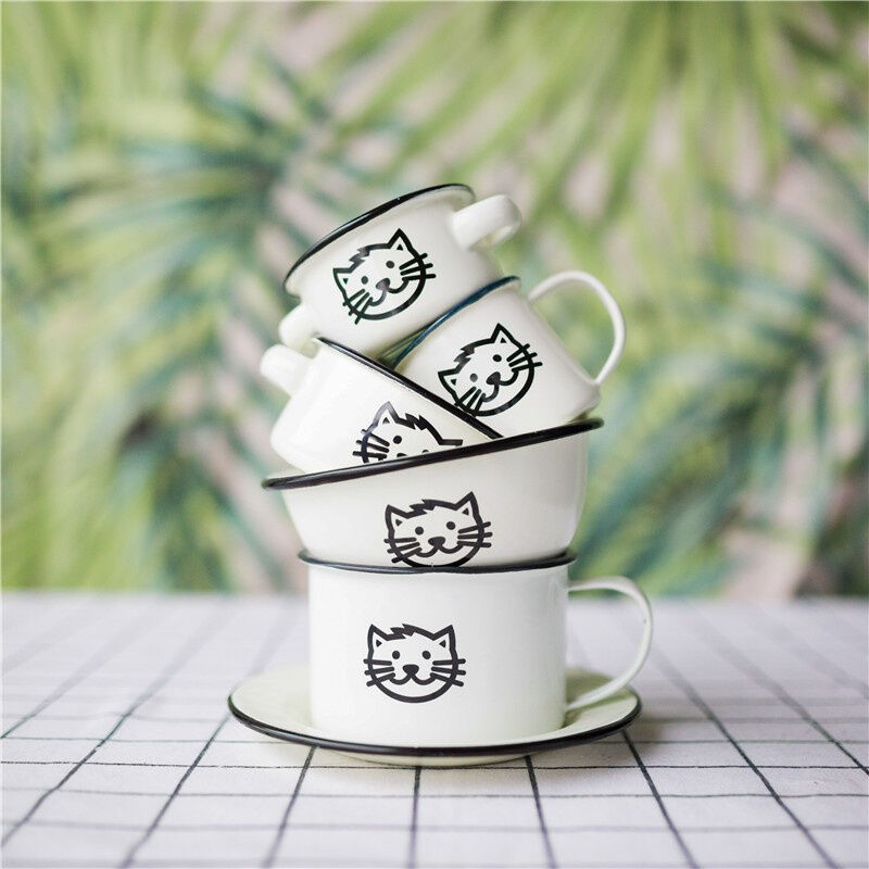 Handmade Enamel Rolled Edged Dinnerware Metal Tableware Plates Sets With Custom Decal and High Temperature Logo Printing