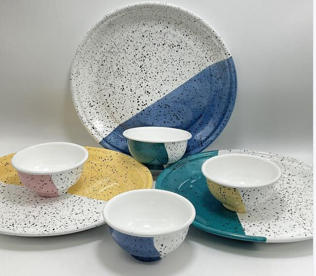 107RX enamel double color mixed metal tableware sets custom decal dinner 80000pieces yearly manufacturing output capacity