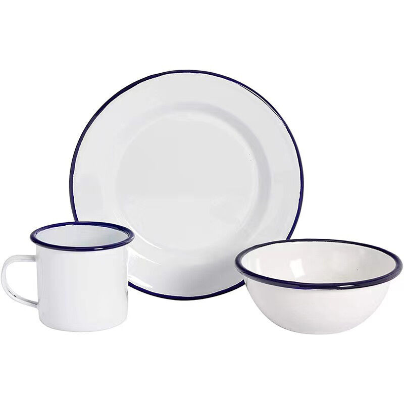 Enamel Carbon Steel White Bowls Plates Sturdy and Elegant for Home Restaurant Table Settings