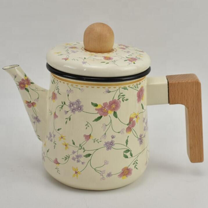 Electric Range 06L Capacity Kitchen Enamel Kettle Tea Pot Wood Handle Wood Lid Eco Friendly Product