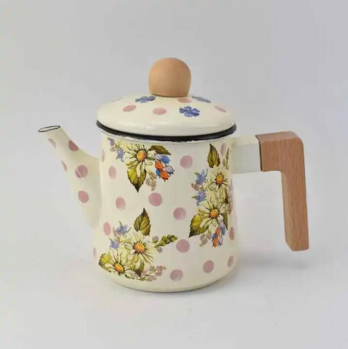 Electric Range 06L Capacity Kitchen Enamel Kettle Tea Pot Wood Handle Wood Lid Eco Friendly Product