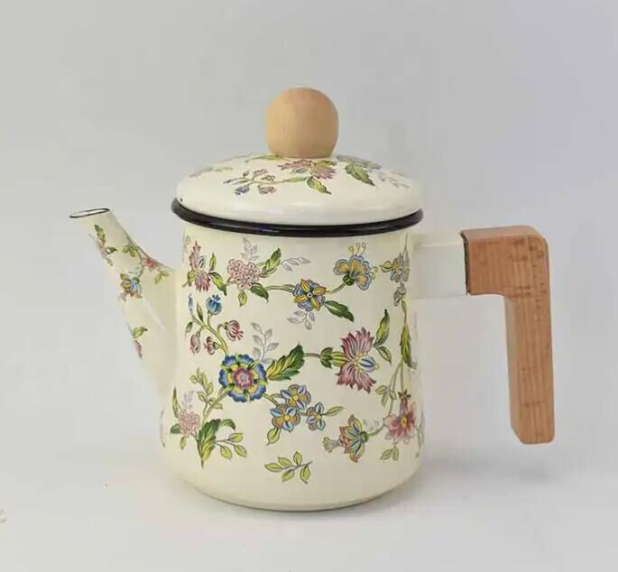Electric Range 06L Capacity Kitchen Enamel Kettle Tea Pot Wood Handle Wood Lid Eco Friendly Product