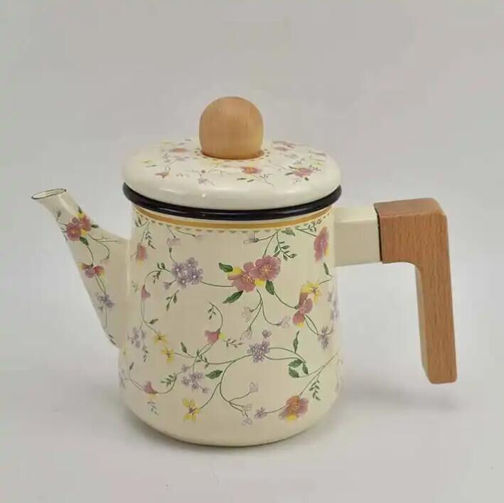 Electric Range 06L Capacity Kitchen Enamel Kettle Tea Pot Wood Handle Wood Lid Eco Friendly Product
