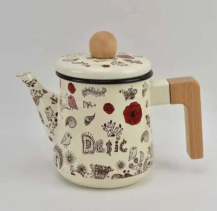 Electric Range 06L Capacity Kitchen Enamel Kettle Tea Pot Wood Handle Wood Lid Eco Friendly Product