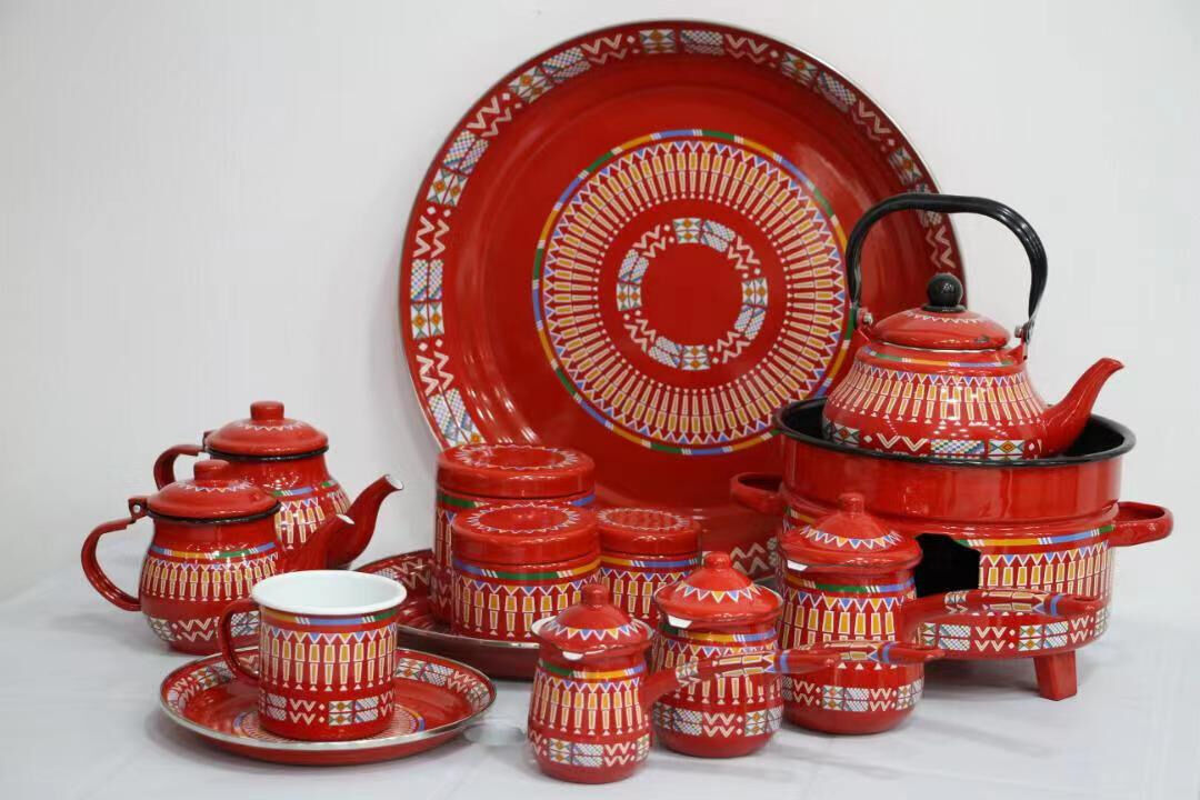 Customized Color Turkish Tea Cup Set Enamel Teapot 0.8L 12L 18L 24L Capacity