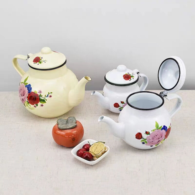 Thickness 0.8mm 350ml Small Size Enamel Teapot 0.7L Fat Kettle for Tea Preparation
