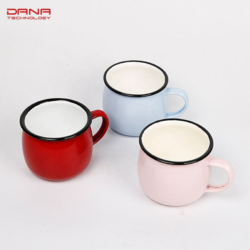 Classical Style 350ml Enamel Rolled Edge Mugs Metal Cups Belly Shape with Lid Lightweight and Stylish
