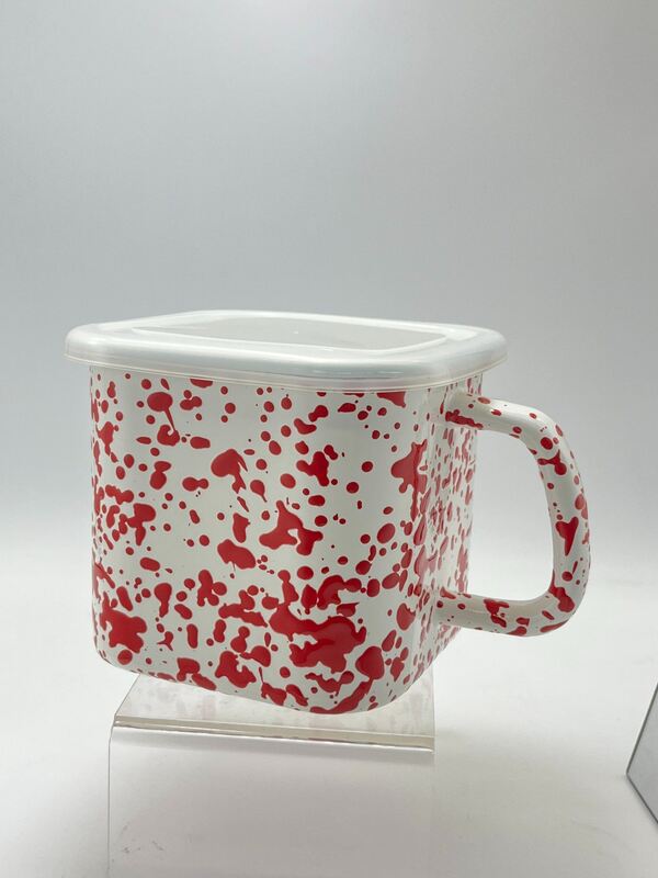 Handmade 12cm 14cm 15cm Enamel Cookware Square Enamel Noodle Pot Instant Noodle Cooking Pot Hot Pot Glass Lid
