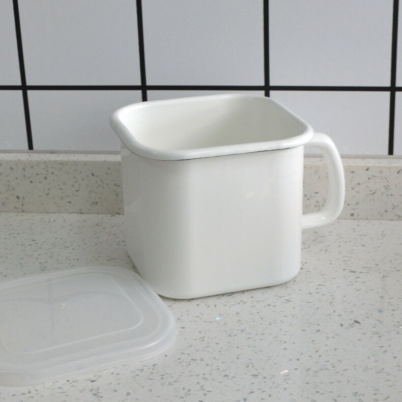 Handmade 12cm 14cm 15cm Enamel Cookware Square Enamel Noodle Pot Instant Noodle Cooking Pot Hot Pot Glass Lid