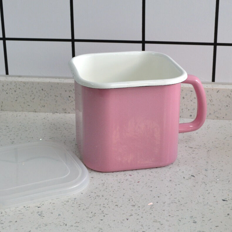 Handmade 12cm 14cm 15cm Enamel Cookware Square Enamel Noodle Pot Instant Noodle Cooking Pot Hot Pot Glass Lid