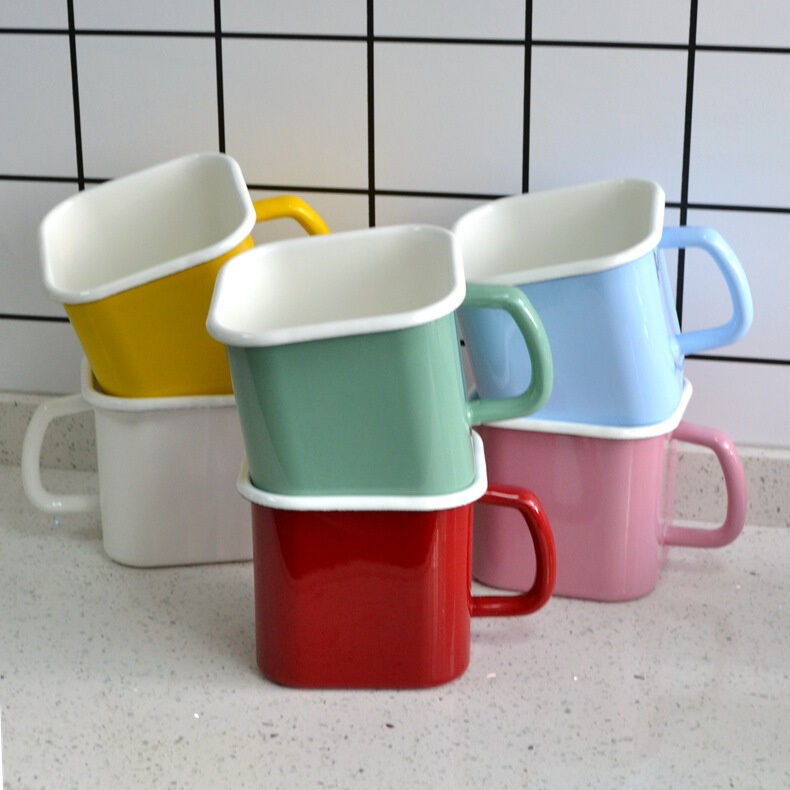 Carbon Steel Eco Friendly Enamelled Metal Square Noodle Pot Soup Pot Pasta Noodle Cereal Bowl Cup Lid Handle 12cm 14cm 15cm