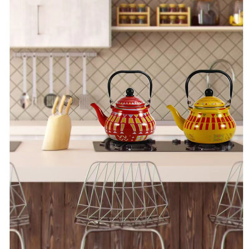 Daily Porcelain Raw Material Folding Handle Custom Decal Tea Coffee Carbon Steel Kettle Size Options 1.2L 1.5L 1.8L 2.5L