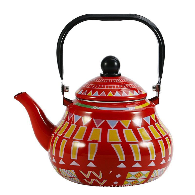 0.7L 1.2L 1.5L Daily Pearshape Enamel Kettle Classic Decorative Flower Enamel Teapot Metal Steel Tea Pot Handle Included