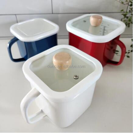 Eco Friendly Instant Noodle Pot in 1000ml 1450ml and 2650ml Capacity Enamel Metal Steel Cooking Pot Bowl with Glass Lid