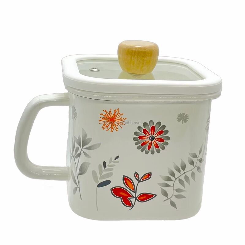 Eco Friendly Instant Noodle Pot in 1000ml 1450ml and 2650ml Capacity Enamel Metal Steel Cooking Pot Bowl with Glass Lid