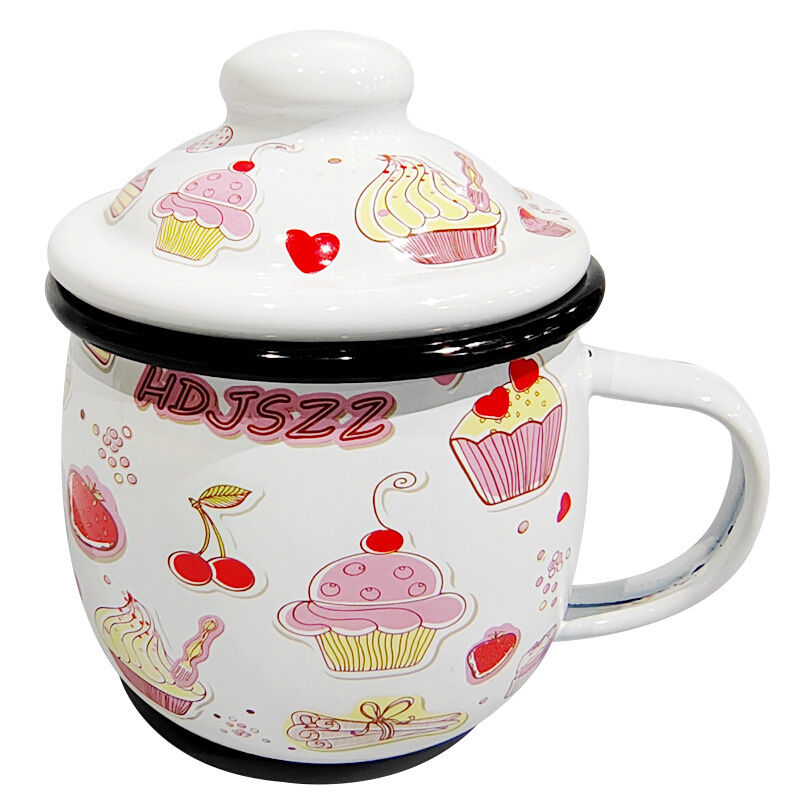 Classical Style Colorful Lovely Cute Cartoon Kids Gift Water Milk Mug Enamel Metal Steel Mugs High Temperature Logo Printing