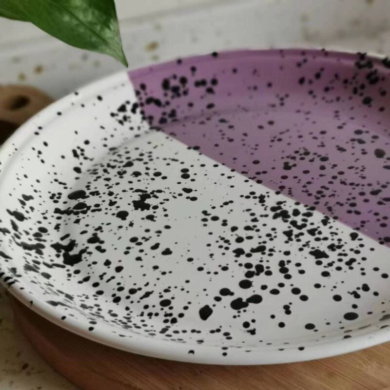 304 Steel Rim Enamel Dinner Plates White Round Cast Iron Steel Ware Plates Custom Logo