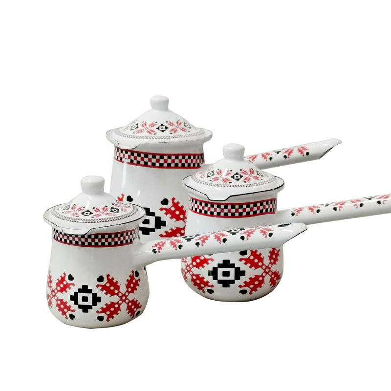 European Enamel Coffee Pot Cast Iron Cookware Metal Coffee Pot With Rolled Edge Rim