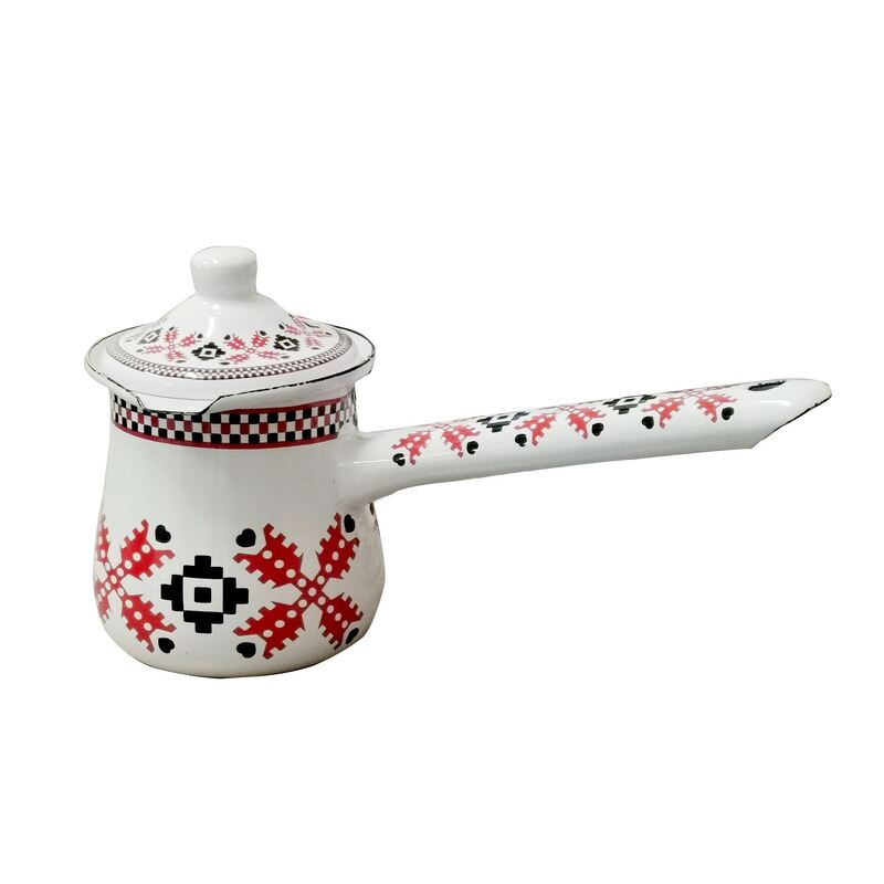 European Enamel Coffee Pot Cast Iron Cookware Metal Coffee Pot With Rolled Edge Rim