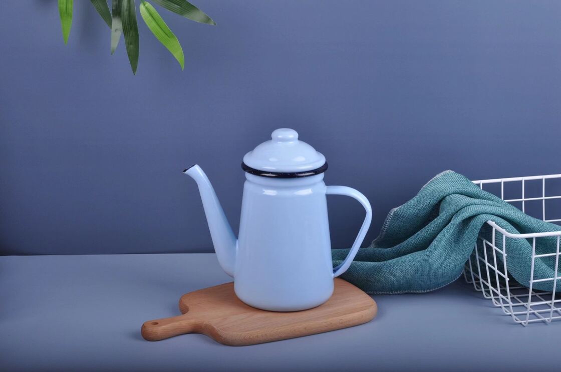 Customized Color Enamelled Metal Steel Long Mouth Tea Coffee Serving Pot 0.9L 1.2L 1.5L 2.1L for Parties Indoor Outdoor