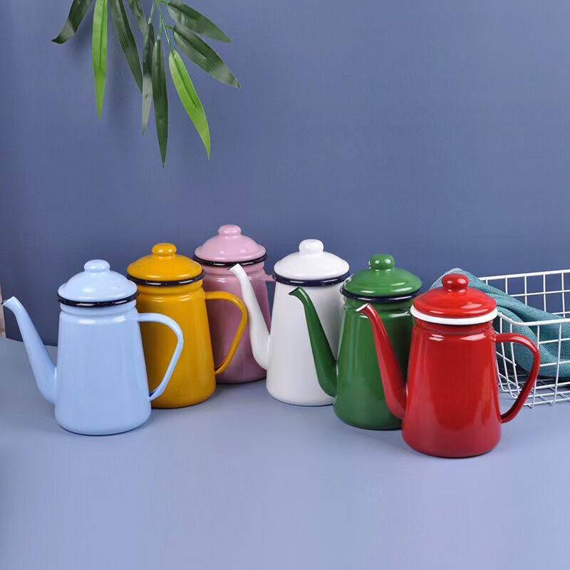 Customized Logo Handmade Enamelled Metal Teapot Kettle Coffee Pot Cold Water Pot Colorful Drinkware 09L 12L 15L 21L