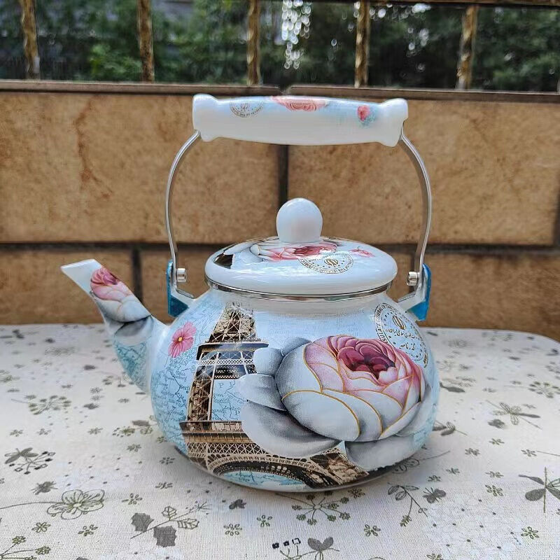Iron Kettle Thickness 0.8mm Multi Capacity Enamel Whistling Tea Kettle Teapot 07L 11L 15L 25L Decorative Flower Decal