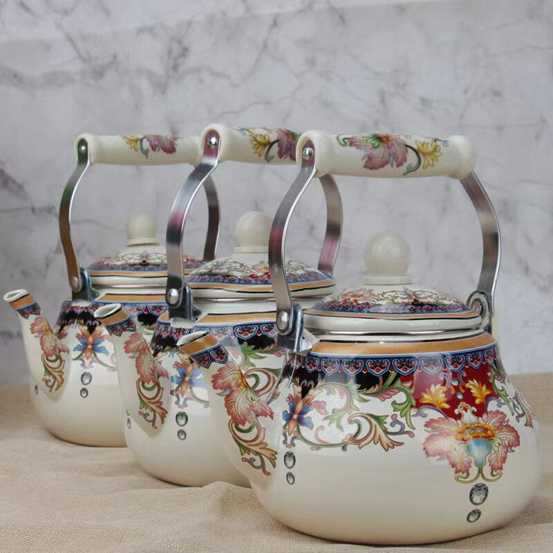 Iron Kettle Thickness 0.8mm Multi Capacity Enamel Whistling Tea Kettle Teapot 07L 11L 15L 25L Decorative Flower Decal