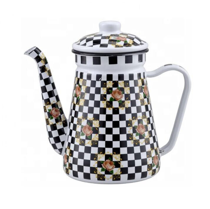 Customized Logo Daily Multi Capacity Enamel Handle Coffee Pot Enamel Steel Kettles Custom Decal Printing Variations