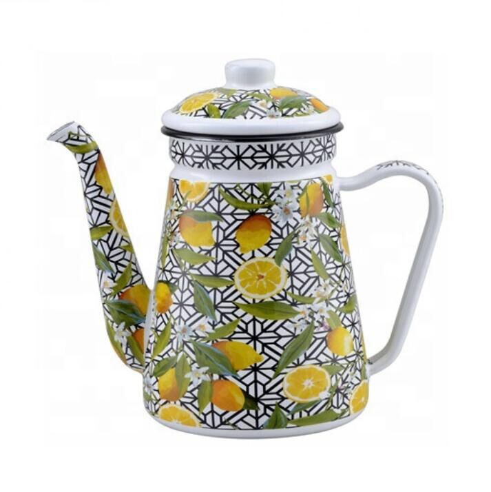 Customized Logo Daily Multi Capacity Enamel Handle Coffee Pot Enamel Steel Kettles Custom Decal Printing Variations