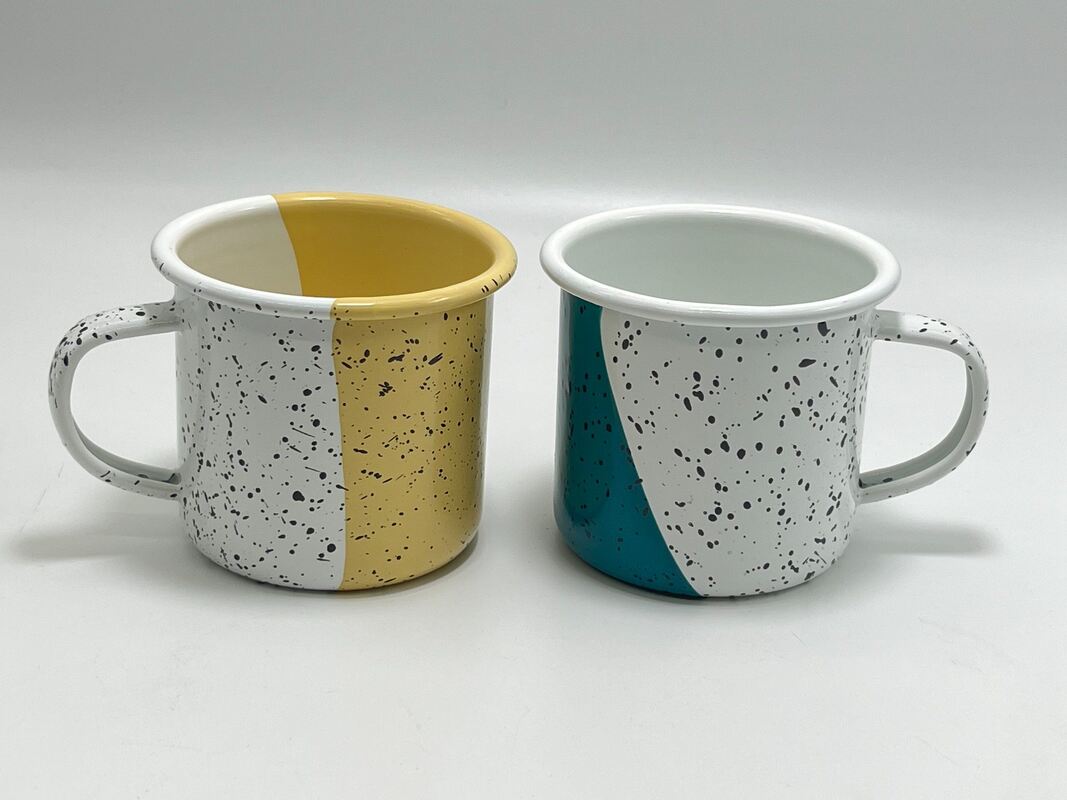 Thickness 05mm Carbon Steel Enamel Plate Bowl Mug Set Dinnerware Set Marble Speckle Coating Lightweight
