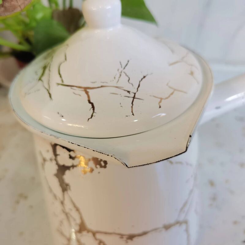 Eco Friendly 3PCS Enamel Coffee Warmer Set Marble Coated Designfor Office And Home