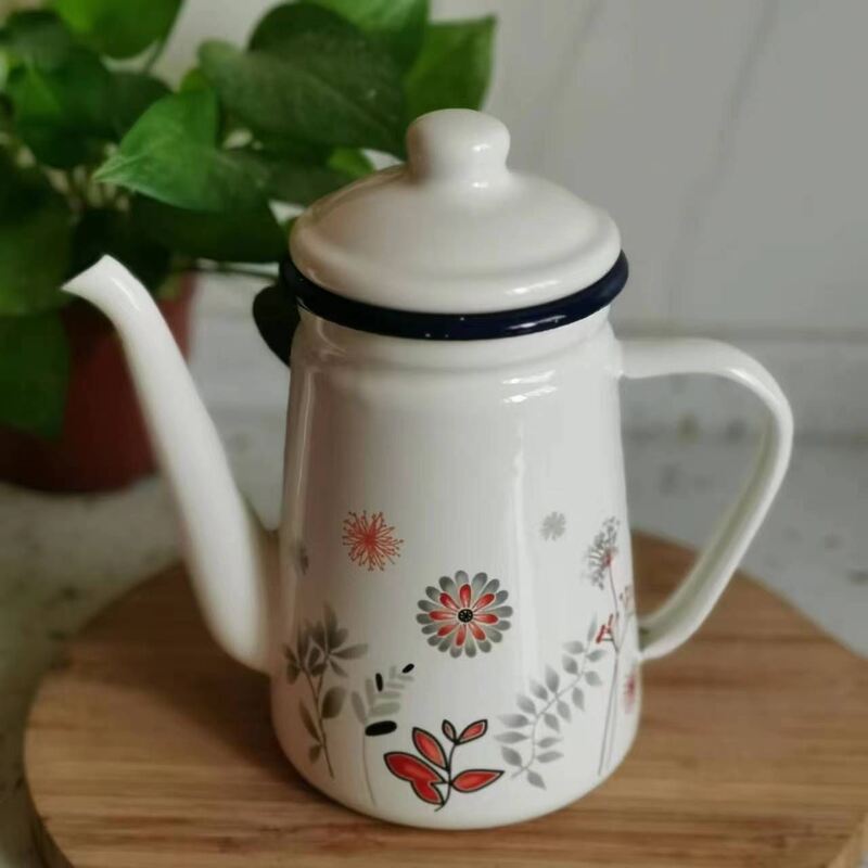 Sample 7-10 Days Custom Color Logo Printing Carbon Steel Metal Handle Enamel Tea Pot Enamel Kettle