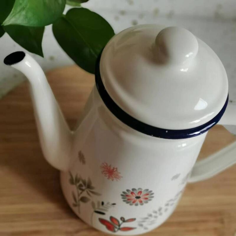 Sample 7-10 Days Custom Color Logo Printing Carbon Steel Metal Handle Enamel Tea Pot Enamel Kettle