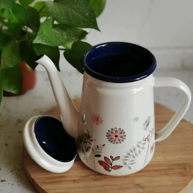 Sample 7-10 Days Custom Color Logo Printing Carbon Steel Metal Handle Enamel Tea Pot Enamel Kettle