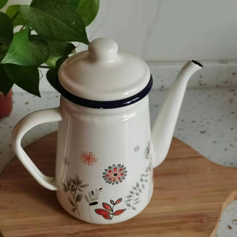 Sample 7-10 Days Custom Color Logo Printing Carbon Steel Metal Handle Enamel Tea Pot Enamel Kettle