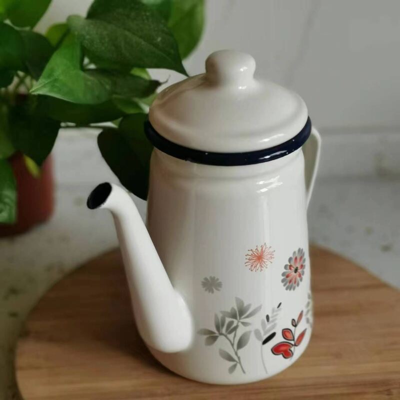 Sample 7-10 Days Custom Color Logo Printing Carbon Steel Metal Handle Enamel Tea Pot Enamel Kettle