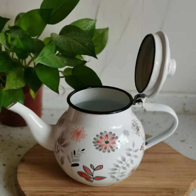 High Temperature Logo Printing Health Care Function Tea Kettle and Tea Pot Maker Round Shape Enamel Teapot with Lid