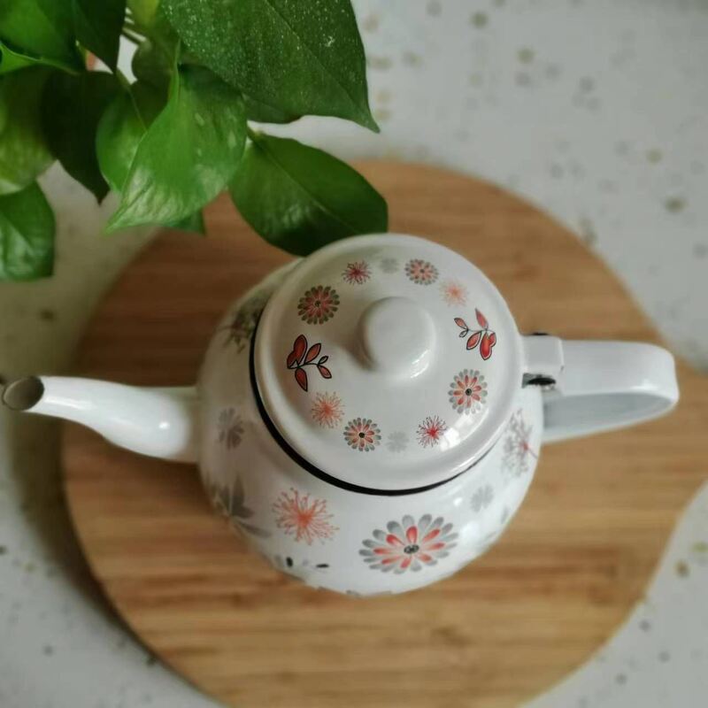 High Temperature Logo Printing Health Care Function Tea Kettle and Tea Pot Maker Round Shape Enamel Teapot with Lid