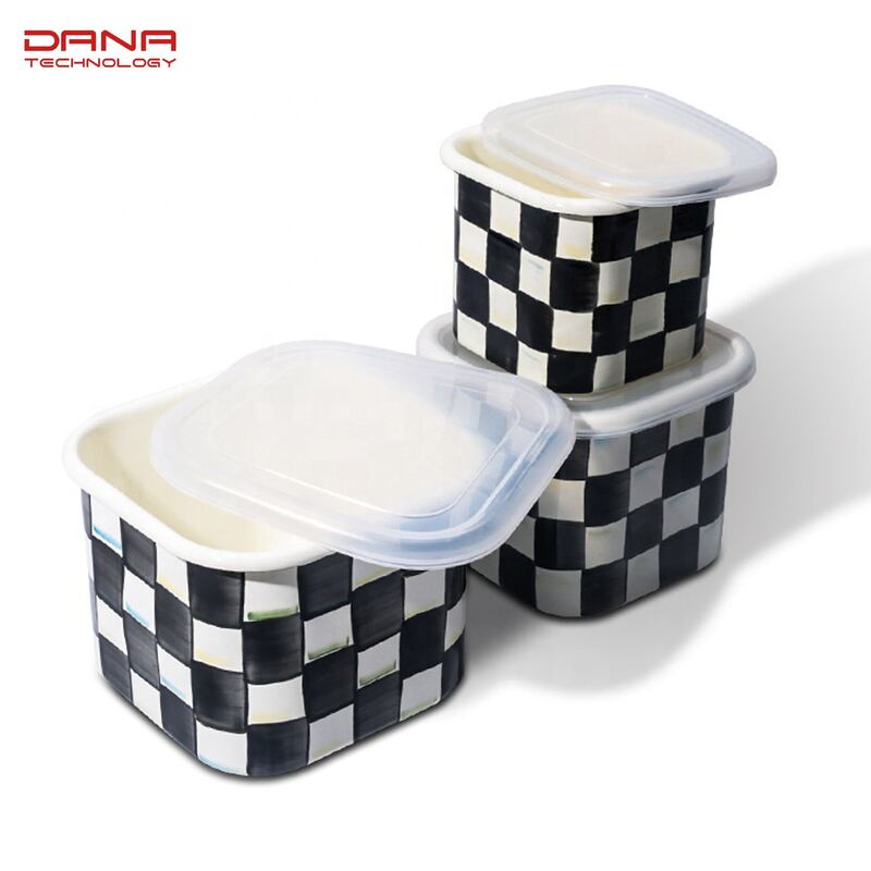 Carbon Steel Eco Friendly Classic Black White Enamel Noodle Cup Supplied with Plastic Lid and Enamel Lid Combo