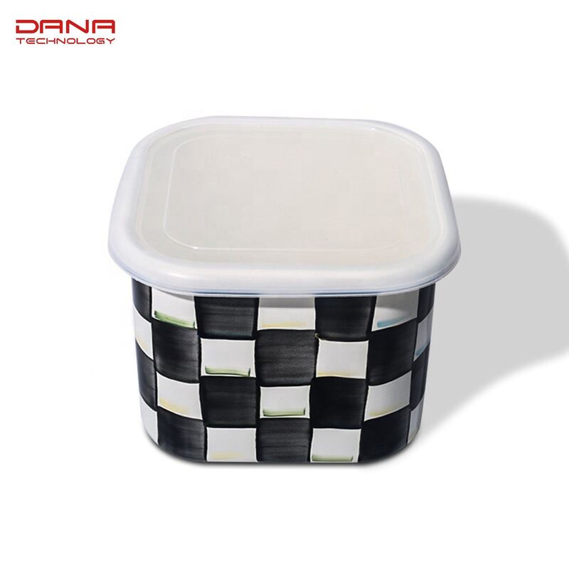 Carbon Steel Eco Friendly Classic Black White Enamel Noodle Cup Supplied with Plastic Lid and Enamel Lid Combo