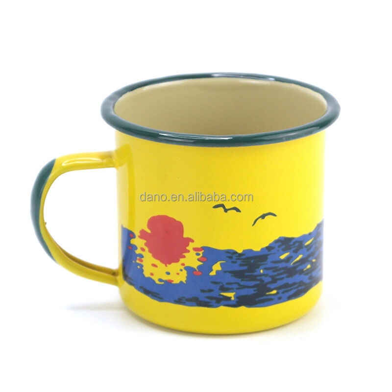Enamel Coating Double Coating 0.5mm Thickness 16oz Travel Mug with Handle Custom Logo Print Coffee Tea Cups Outdoor