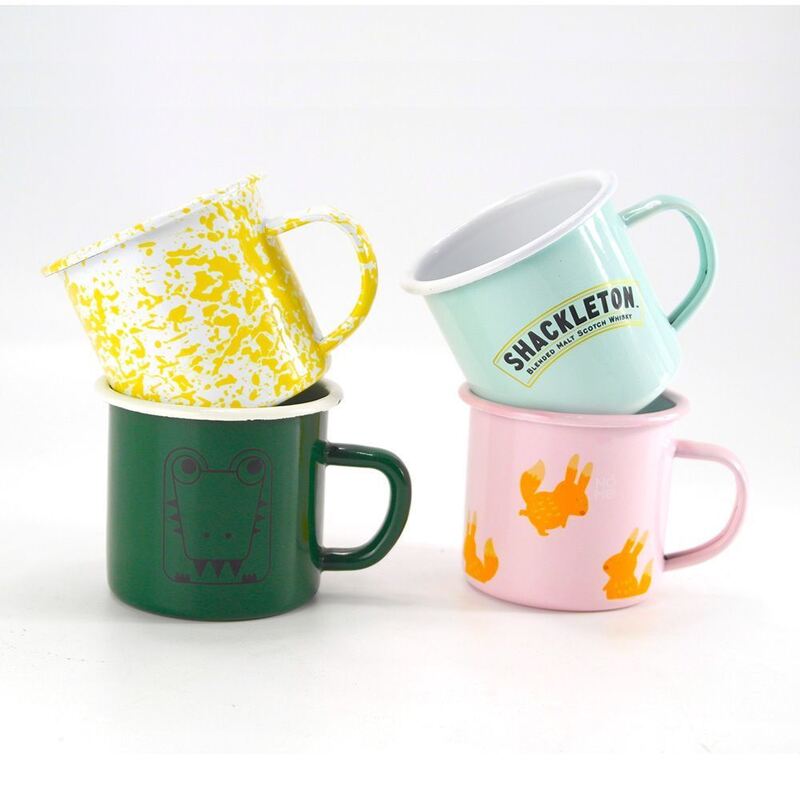 Enamel Coating Double Coating 0.5mm Thickness 16oz Travel Mug with Handle Custom Logo Print Coffee Tea Cups Outdoor