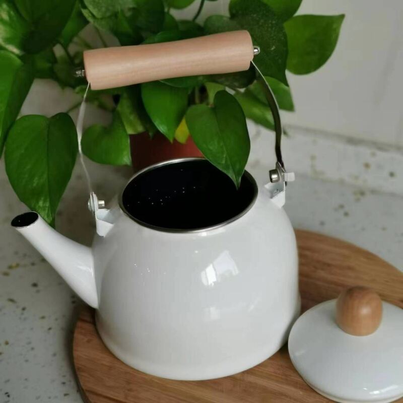 Customized Color 12L Enamel Kettle Teapot Constructed Using Carbon Steel Iron Type Along with Wooden Handle
