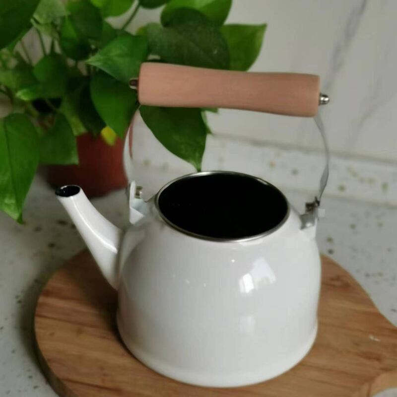 Customized Color 12L Enamel Kettle Teapot Constructed Using Carbon Steel Iron Type Along with Wooden Handle