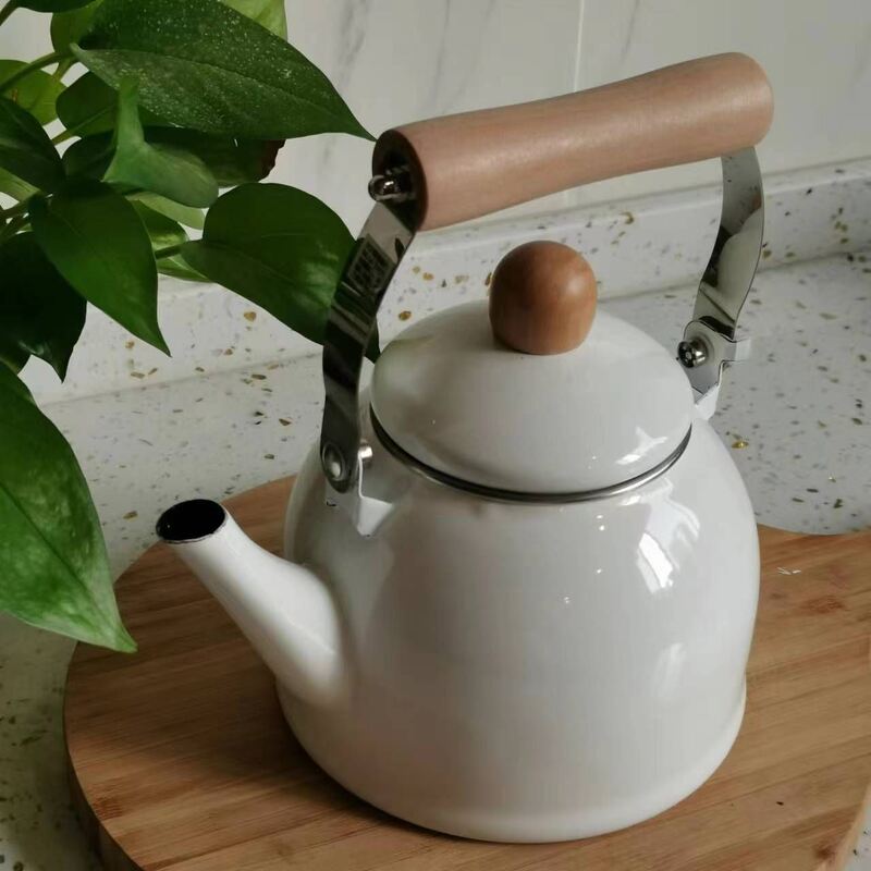 Customized Color 12L Enamel Kettle Teapot Constructed Using Carbon Steel Iron Type Along with Wooden Handle