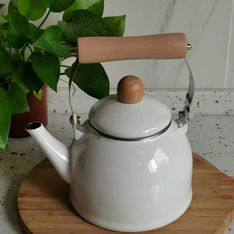 Customized Color 12L Enamel Kettle Teapot Constructed Using Carbon Steel Iron Type Along with Wooden Handle